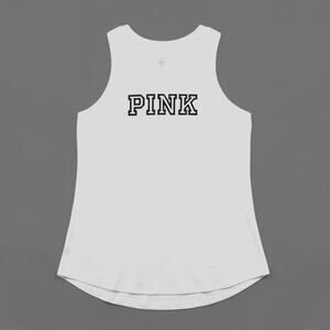 Victoria’s Secret PINK White Logo Tank Top Black PINK Open Back Cutout XS